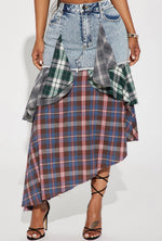 Denim+Plaid Skirt
