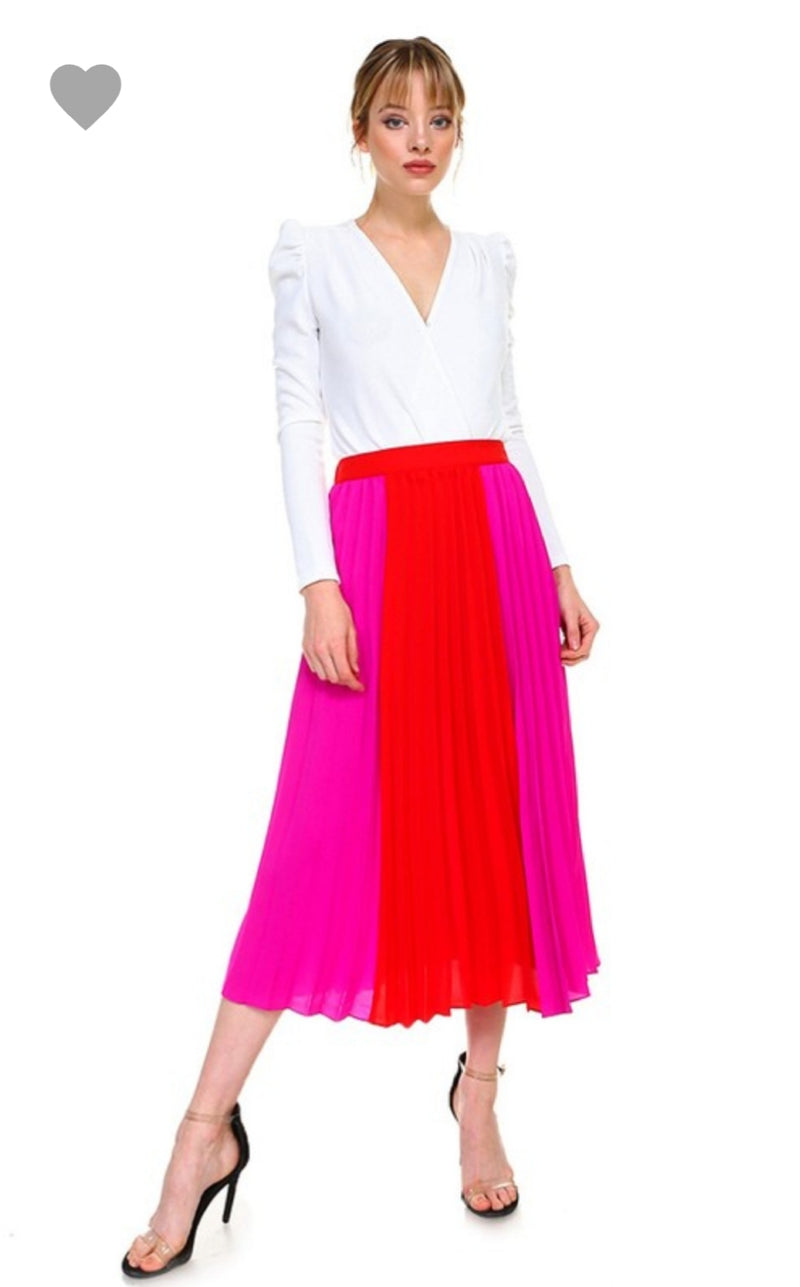 Color Blocking Pleated Skirt