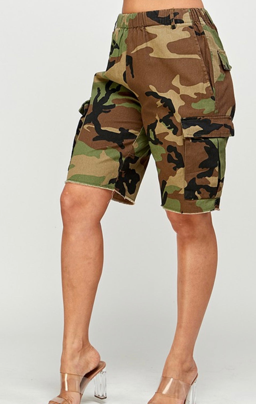 Camo Cargo Frayed Shorts
